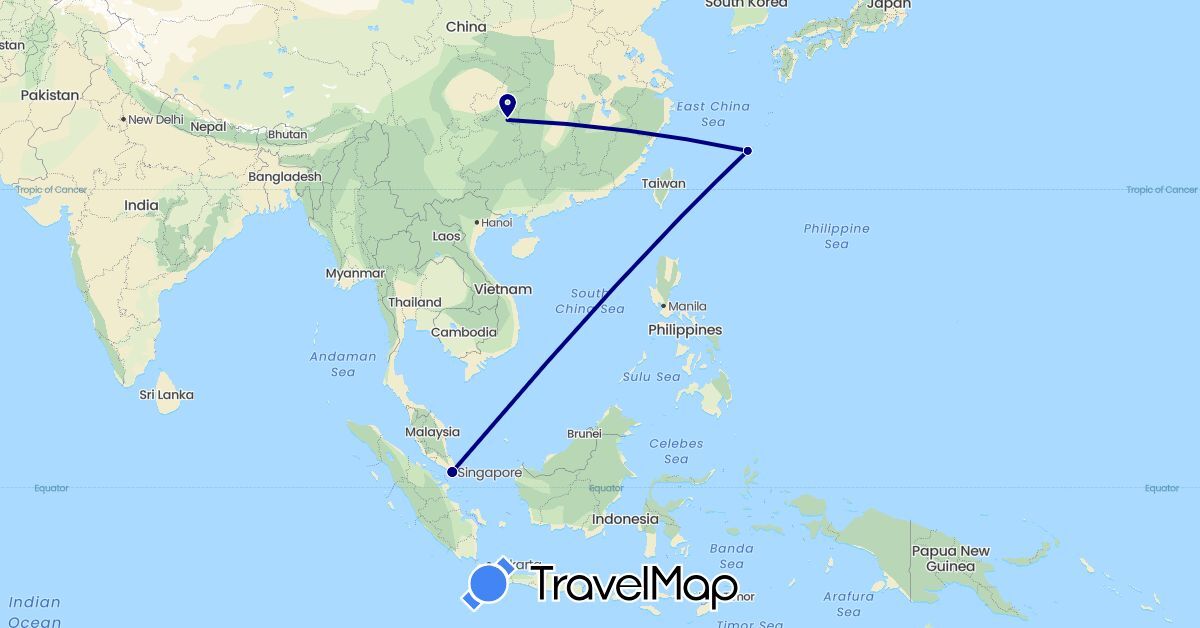 TravelMap itinerary: driving in China, Japan, Singapore (Asia)